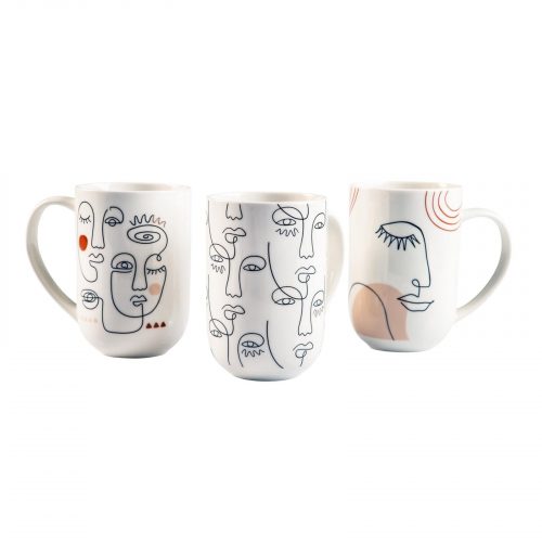 סט 6 ספלי מאג גדולים 555 מ"ל יוקרתי מפורצלן דגם PICASSO ניו בון ציינה מילניום